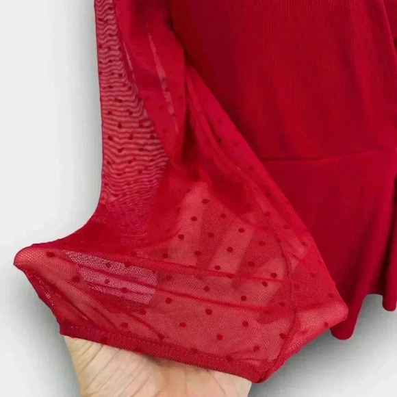 MAURICES ladies v-neck ribbed long sheer sleeve large wrap blouse red - Picture 7 of 12